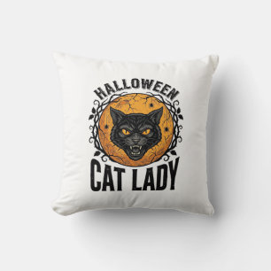 Coussin Dessin de chemise de chat noir vintage Lady Hallow