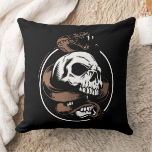 Coussin Dessin de crâne et de serpent : Étreinte du destin