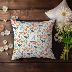 Coussin Dessin de dinosaure coloré mignon nom motif blanc