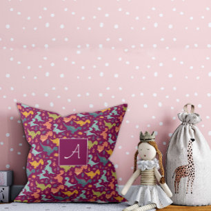 Coussin Dessin de dinosaure coloré mignon nom motif rouge