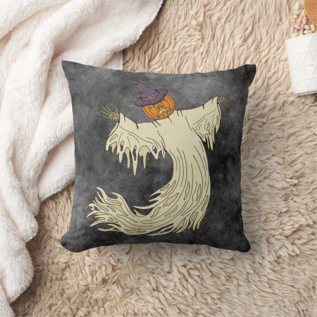 Coussin Dessin de fantôme à tête de citrouille pour Hallow (Couverture)