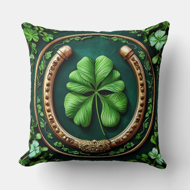 Coussin Dessin de fer à cheval et de trèfle chanceux (Recto)