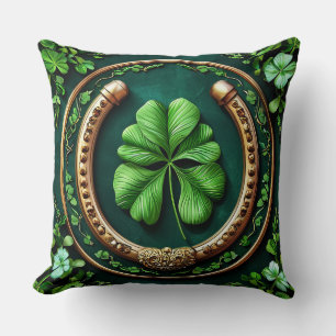 Coussin Dessin de fer à cheval et trèfle chanceux
