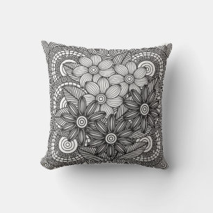 Coussin Dessin de fleurs monochromes