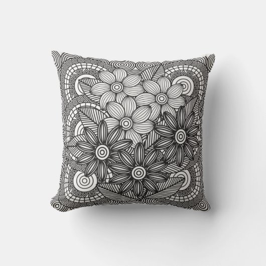 Coussin Dessin de fleurs monochromes (Recto)