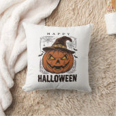 Coussin Dessin de gravure de citrouille joyeux Halloween v (Couverture)
