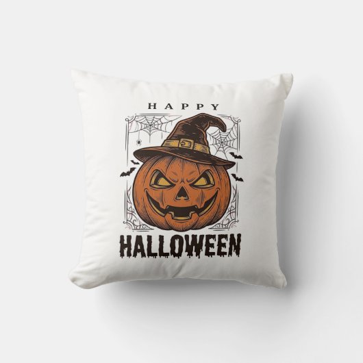 Coussin Dessin de gravure de citrouille joyeux Halloween v (Recto)