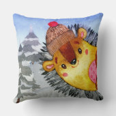 Coussin Dessin de hérisson des amis de la forêt d'hiver (Verso)