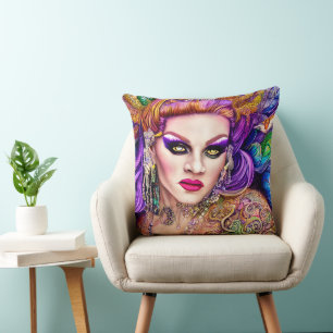 Coussin Dessin de la reine fraîche et colorée Design d'art