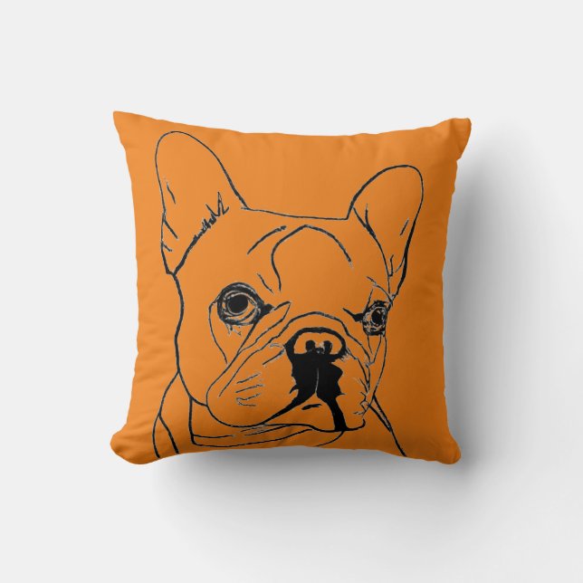 Coussin Dessin de ligne Orange Bulldog Français tendance (Recto)