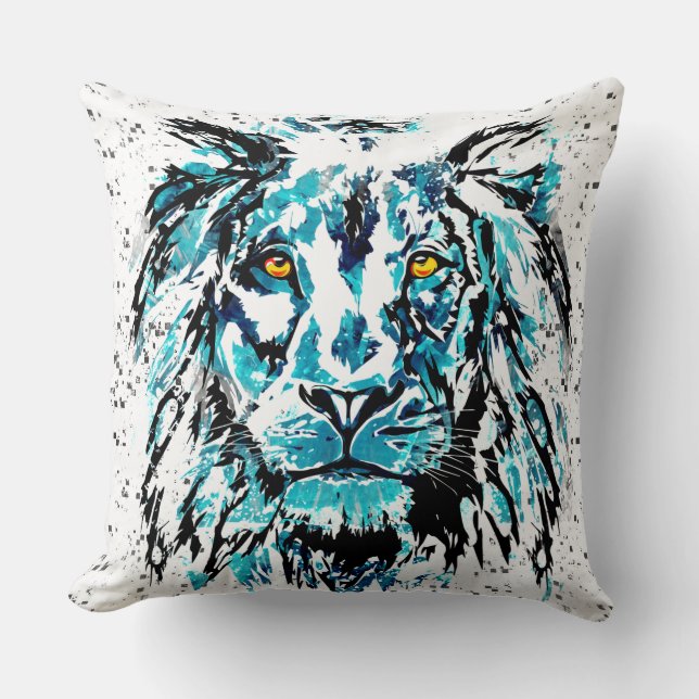 Coussin Dessin de lion - Lion Abstrait bleu (Recto)