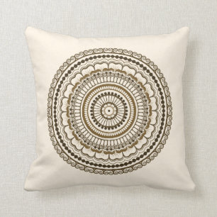 Coussin Dessin de mandala au henné #1 Tons Brown