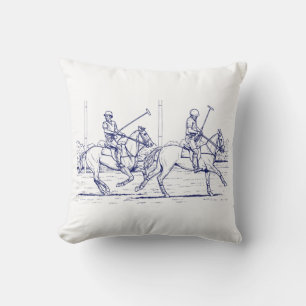 Coussin Dessin de match de polo stylisé vintage #2 Bleu