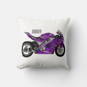 Coussin Dessin de moto de sport violet