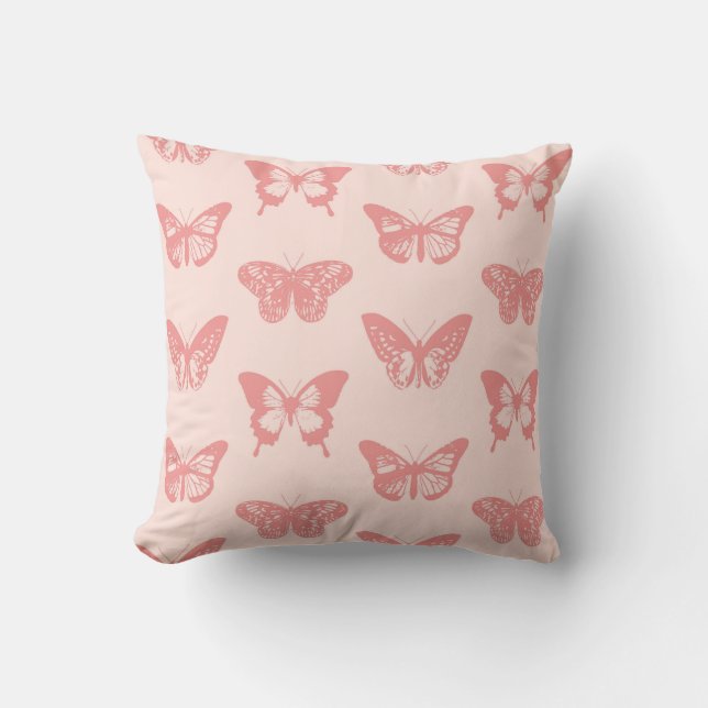 Coussin Dessin de papillon, rose corail (Recto)