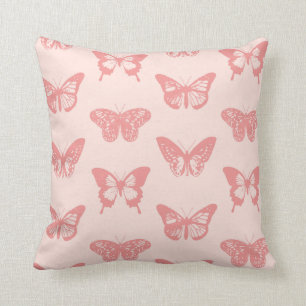Coussin Dessin de papillon, rose corail