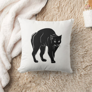 Coussin Dessin de silhouette de chat noir rôdant Halloween