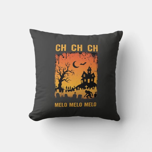 Coussin Dessin de silhouette de maison hantée de sorcière (Recto)