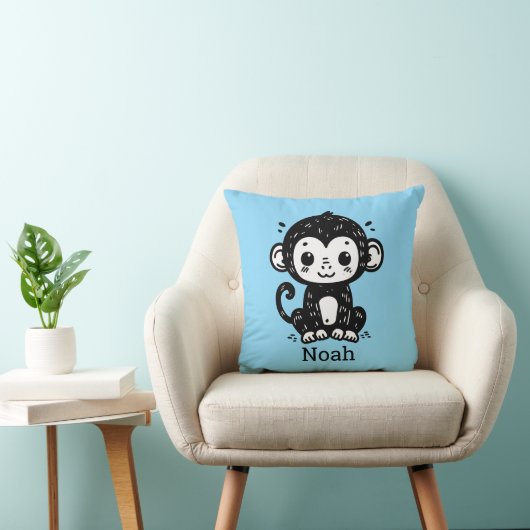 Coussin Dessin de Singe Bébé mignon - Kawaii Nursery Art (Chaise)