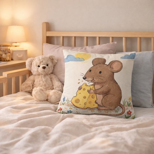 Coussin Dessin de souris adorable mangeant du fromage pour