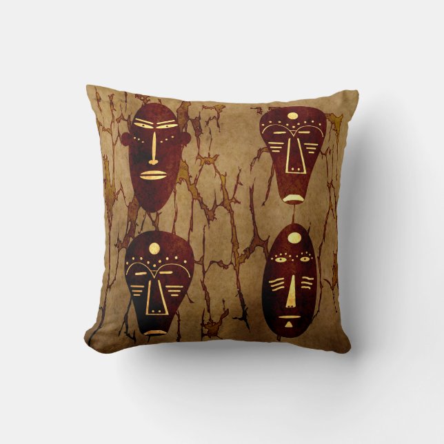 Coussin Dessin de visage tribal africain vintage abstrait (Recto)