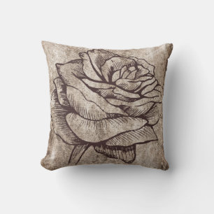 Coussin Dessin d'encre Rose rustique
