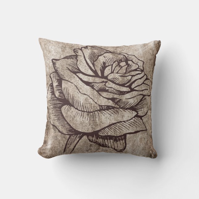 Coussin Dessin d'encre Rose rustique (Recto)