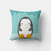 Coussin Dessin d'hiver de pingouin mignon et nom bleu 2 cô (Recto)