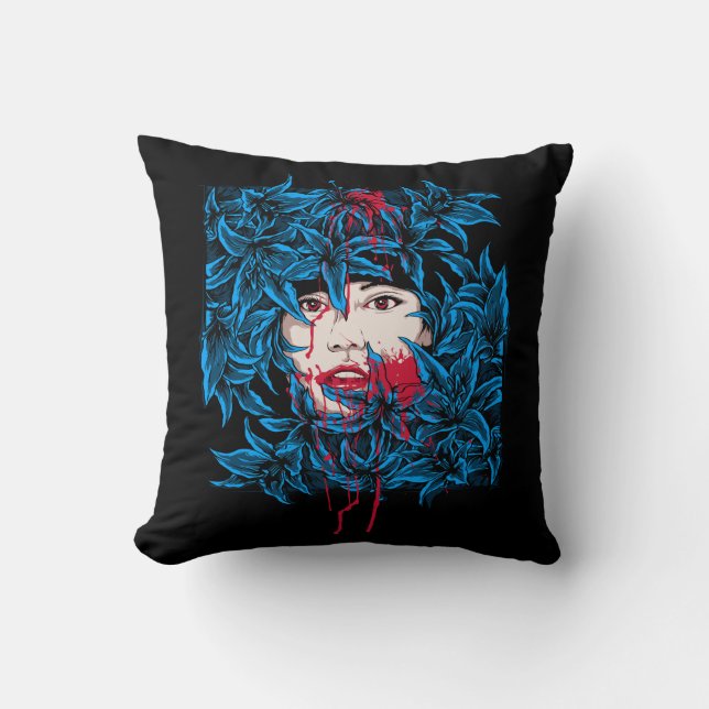 Coussin Dessin d'une femme effrayante (Recto)