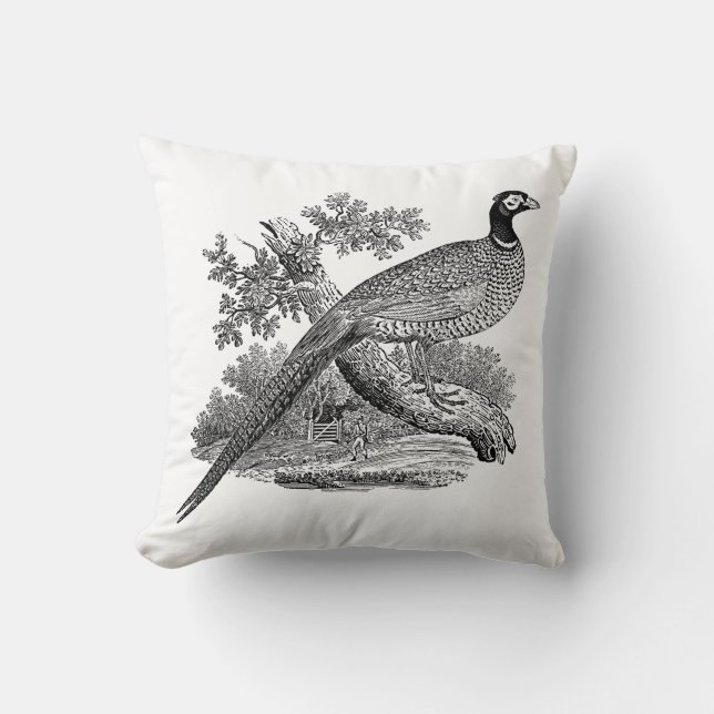 Coussin Dessin en noir et blanc d'un faisan de chasse vint (Recto)