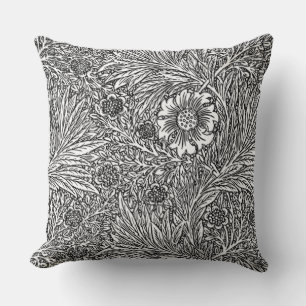 Coussin Dessin floral complexe en noir et blanc