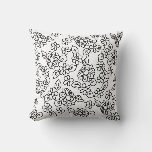 Coussin Dessin floral noir et blanc (Recto)