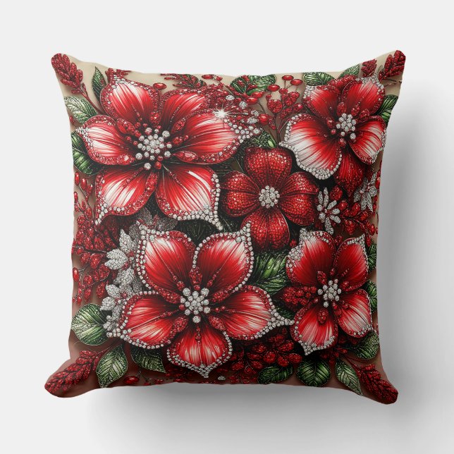 Coussin Dessin floral orné de gemmes complexes (Recto)