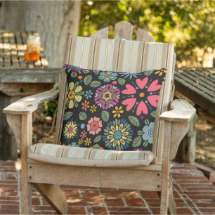 Coussin Dessin Floral Rétro Moderne d'Art en Motif Sans Co