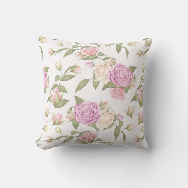 Coussin Dessin floral rose mou (Recto)
