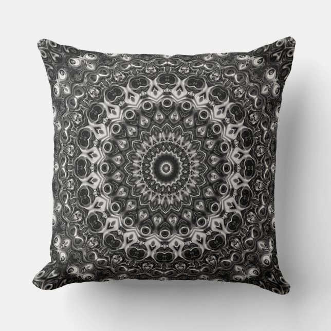 Coussin Dessin géométrique mandala noir et blanc (Recto)