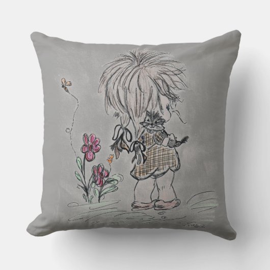 Coussin Dessin main Animé pour filles et chats (Recto)