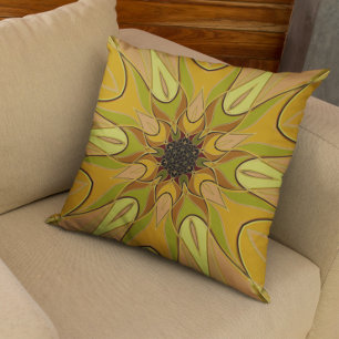 Coussin Dessin Mandala Fleur Jaune et Vert
