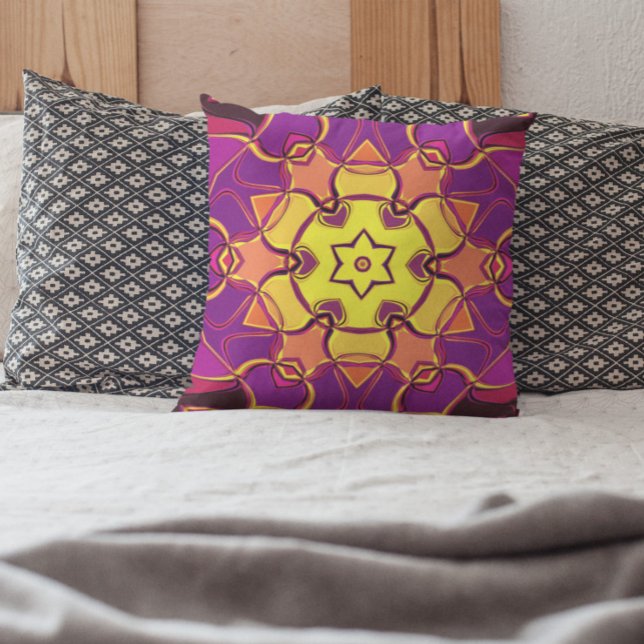 Coussin Dessin Mandala Fleur Jaune Orange et Rose (Créateur téléchargé)