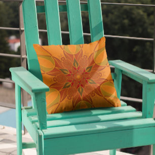 Coussin Dessin Mandala Fleur orange et rouge