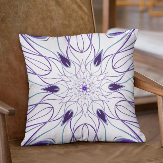 Coussin Dessin Mandala Flower blanc et violet (Créateur téléchargé)