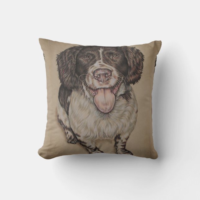 Coussin Dessin mignon d'épagneul heureux (Recto)
