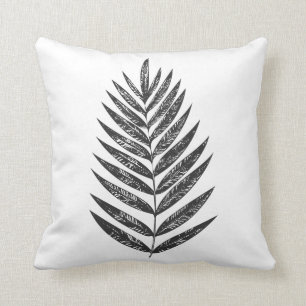 Coussin Dessin noir et blanc minimaliste de fougère