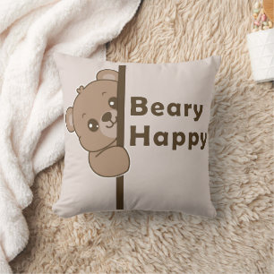 Coussin Dessin ours mignon qui regarde, Beary Happy, Art K