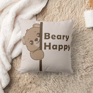 Coussin Dessin ours mignon qui regarde, Beary Happy, Art K