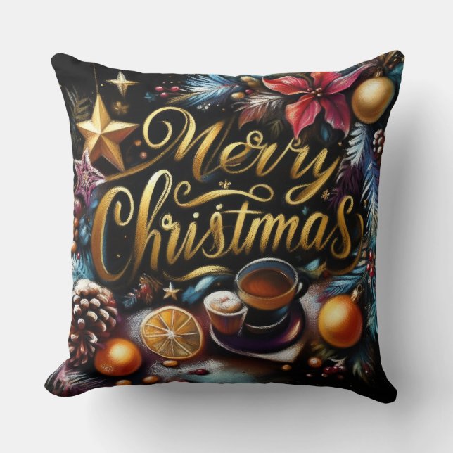 Coussin Dessin pastel d'un Whimsical de Noël (Recto)