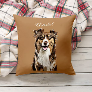 Coussin Dessin personnalisé Collie Chien personnalisé