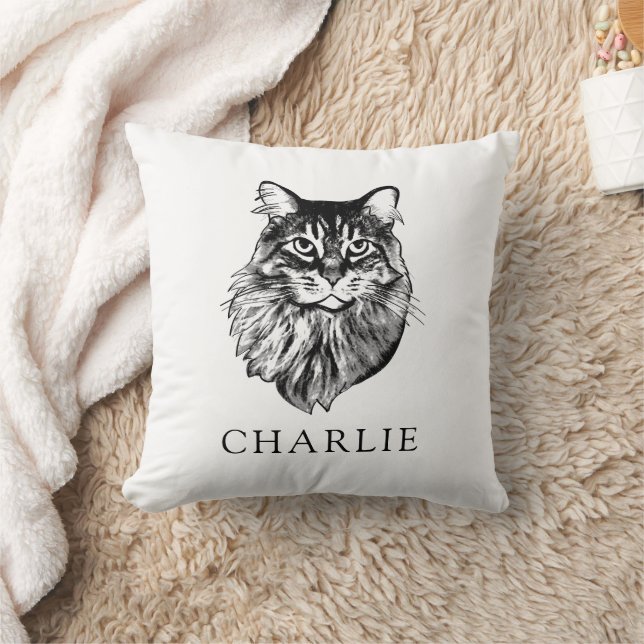 Coussin Dessin personnalisé de chat de coton Maine (Couverture)