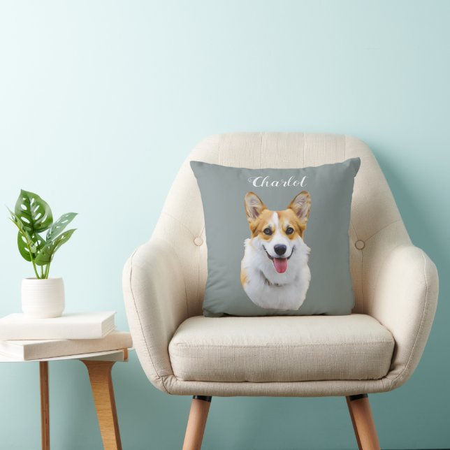 Coussin Dessin personnalisé Welsh Corgi Dog (Chaise)