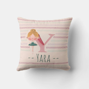 Coussin Dessin personnalisé Y en rose poudré de ballerine